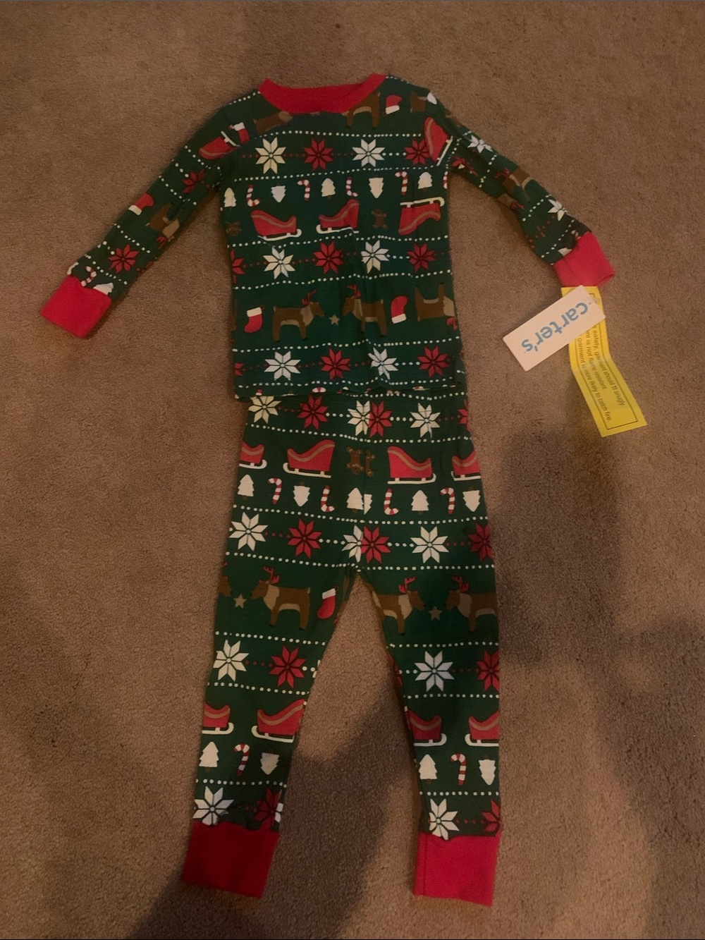 Carter's Green and Red Holiday Reindeer Pajama Set
